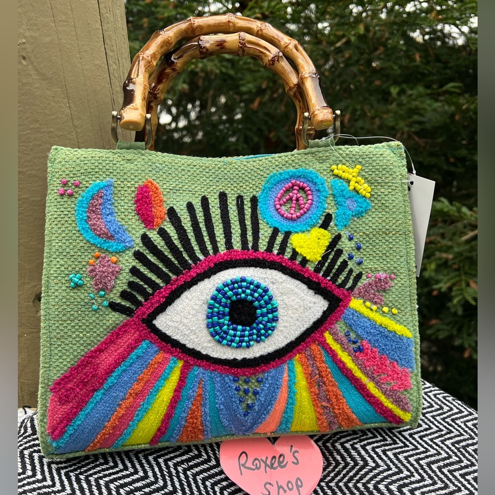 Evil Eye Beaded Handbag with Long Strap